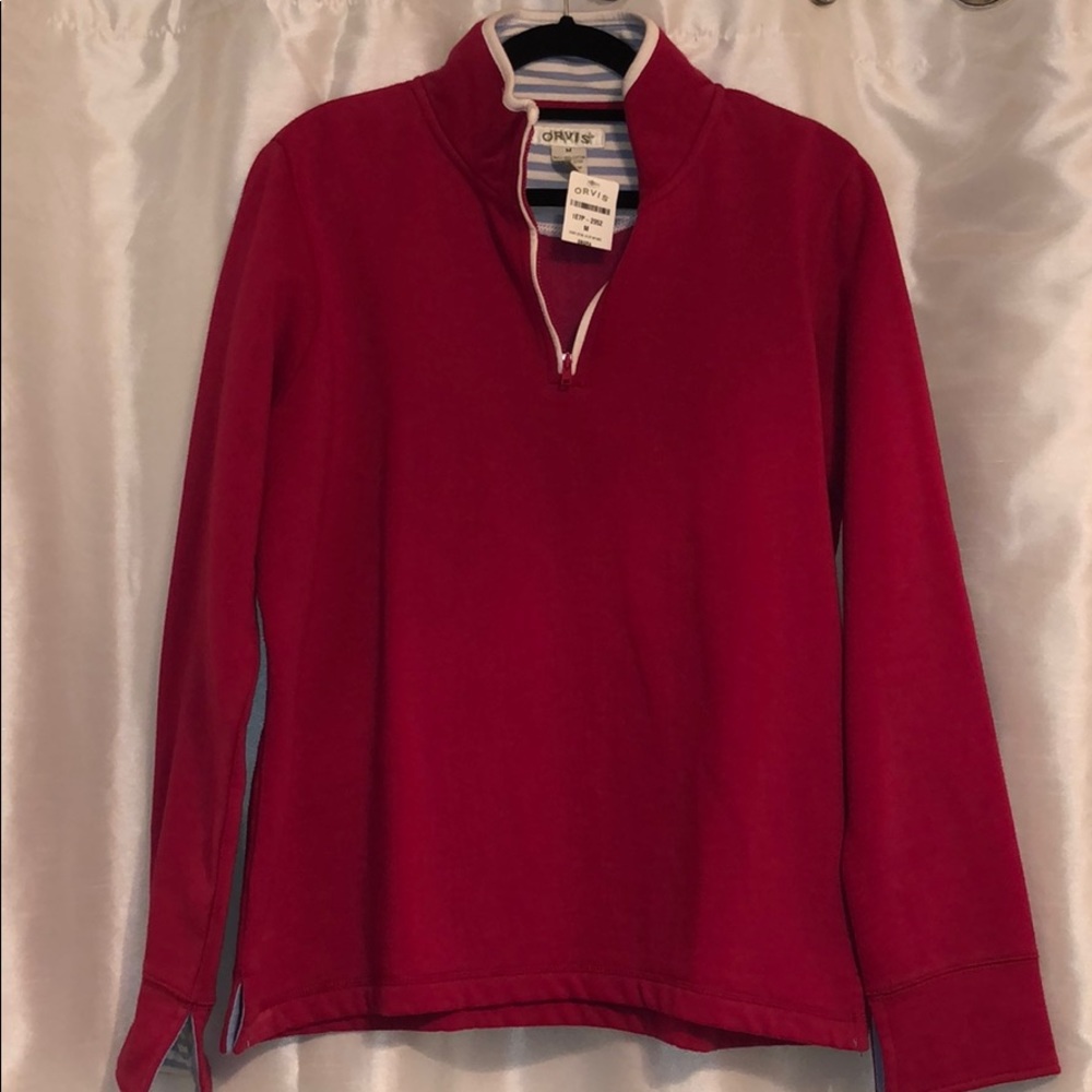 Pink Orvis 1/4 zip sweatshirt